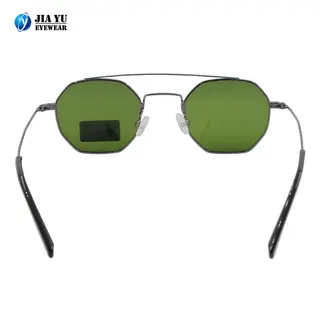 Xiamen Fashionable Double Bridge Green Lenses Retro Special Shape Polarized Metal Sunglasses